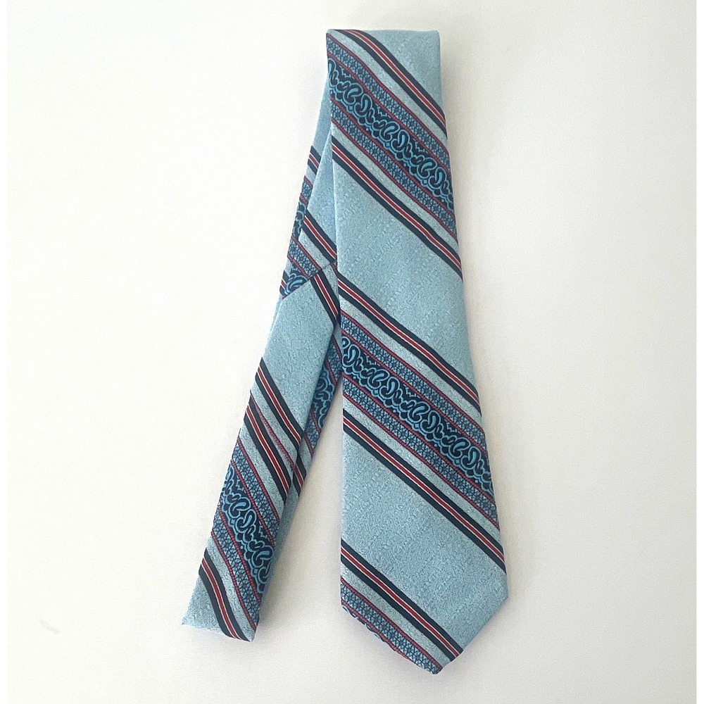 Emilio Ferrara Men's Blue/Red/Black Striped Woven Polyester Pointed Tie